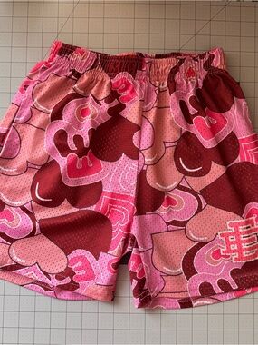 Eric Emanuel Pink and Burgundy Heart-Print Athletic Shorts